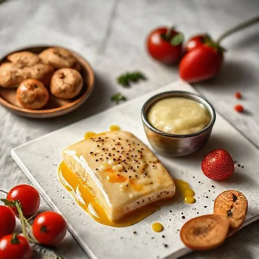 A high-contrast, artistic close-up of a chef's hands (only hands, no face) meticulously garnishing a plated dish with tiny, vibrant microgreens using tweezers. The focus is on the intricate detail and precision of the final touches, with soft, directional lighting highlighting the textures of the food and the delicate act of plating. The background is blurred, emphasizing the focused artistry.